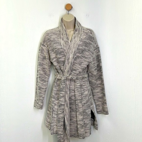 Loft - Black And White Bouche Long Sleeve Cardigan Sweater With Tie Size Medium - Picture 2 of 10